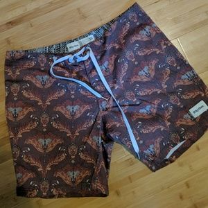 Rhythm Maroon Paisley Swim Trunks